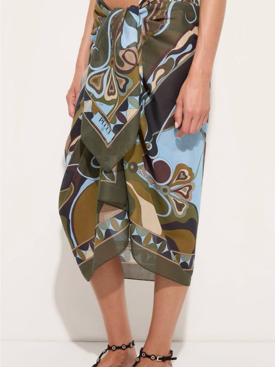 Emilio Pucci Other - Emilio Pucci Olive, Sky Blue & Brown Abstract Asymmetrical Wrap Skirt